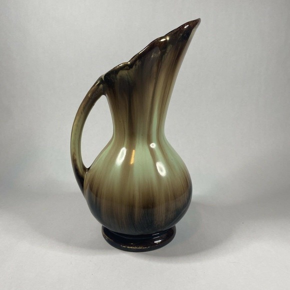 Art Pottery Vase Drip Glaze Turquoise Brown Ceramic 7" West Germany Beautiful! - Picture 1 of 12